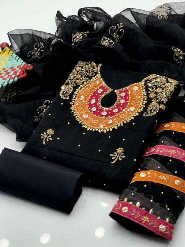3 Pcs Women's Unstitched Organza Embroidered Suit